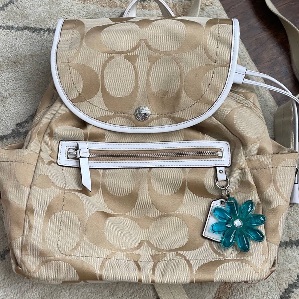 COACH Beige and white Daisy F16556 Canvas Bag